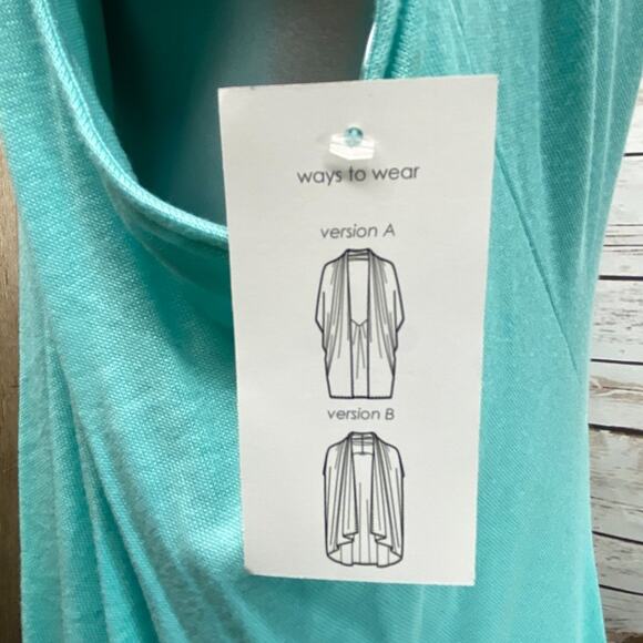 Three Dots Versatile Lightweight Cardigan Sweater L Wear Long or Short Aqua $125 - Picture 2 of 11